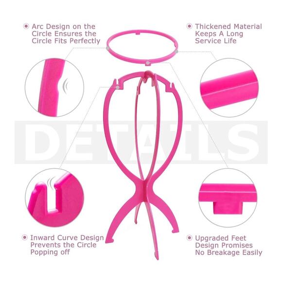 Set of 3 Pink Wig Stands - Durable and Lightweight Wig Holders - Picture 4 of 4